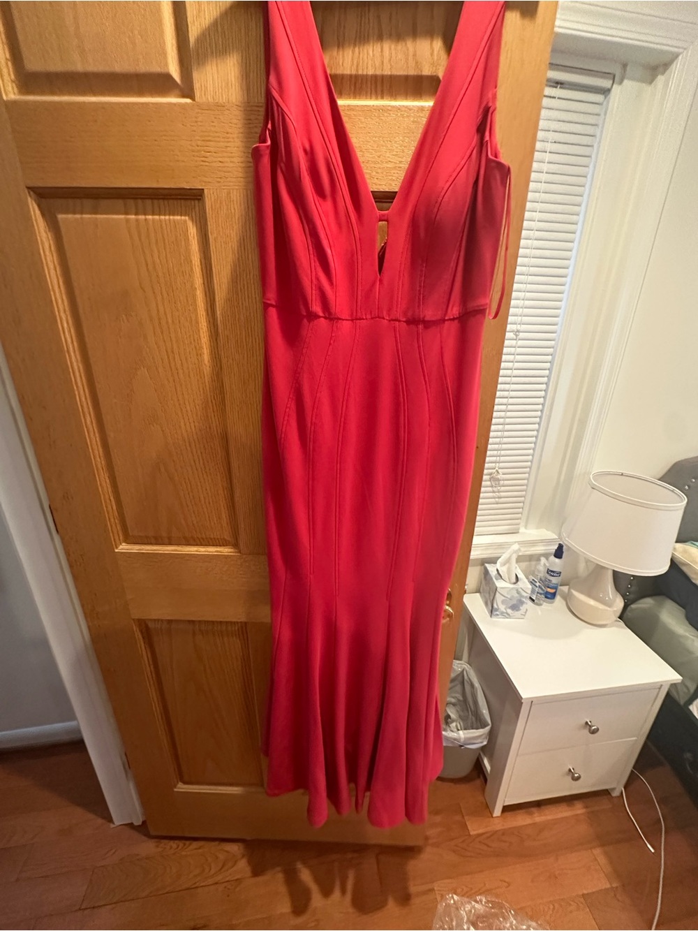 Elegant Dark Pink V-Neck Women's Dress